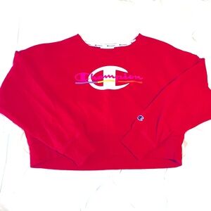 Champion Red Logo Cropped Sweatshirt, Women’s Size XS, Excellent!